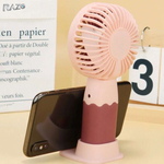 Ventilator mini portabil in 2 culori RAZO, Suport telefon, Reincarcabil, Racire rapida, Design modern, Silentios, Roz-Grena