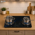 Plita portabila pe gaz cu 2 arzatoare RAZO, Aprindere electrica, Control individual flacara, Consum redus gaz, Design compact, Eficienta, 70,5x38,5x9,3 cm