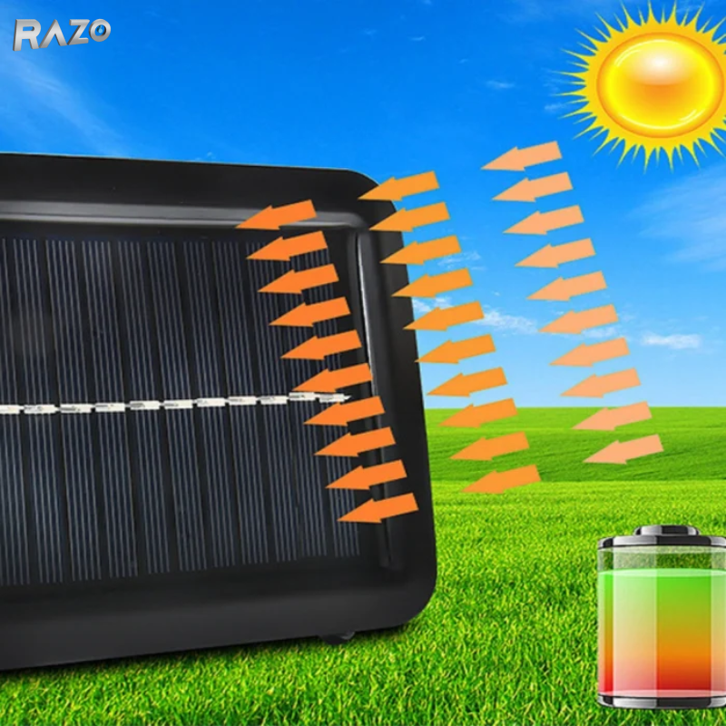 Lampa solara 260LM cu senzor de miscare RAZO, Telecomanda, Rezistenta la apa, Iluminare automata, Incarcare solara, LED, Activare inteligenta pe timp de noapte, Design durabil