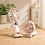 Ventilator mini portabil cu suport telefon RAZO, Reincarcabil USB, 5 viteze, Racire eficienta, Flux de aer reglabil, Design compact, Silentios, Autonomie ridicata, Bej