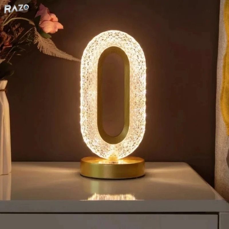 Lampa LED decorativa Crystal RAZO, Control tactil, Reincarcabila USB, Design cristal