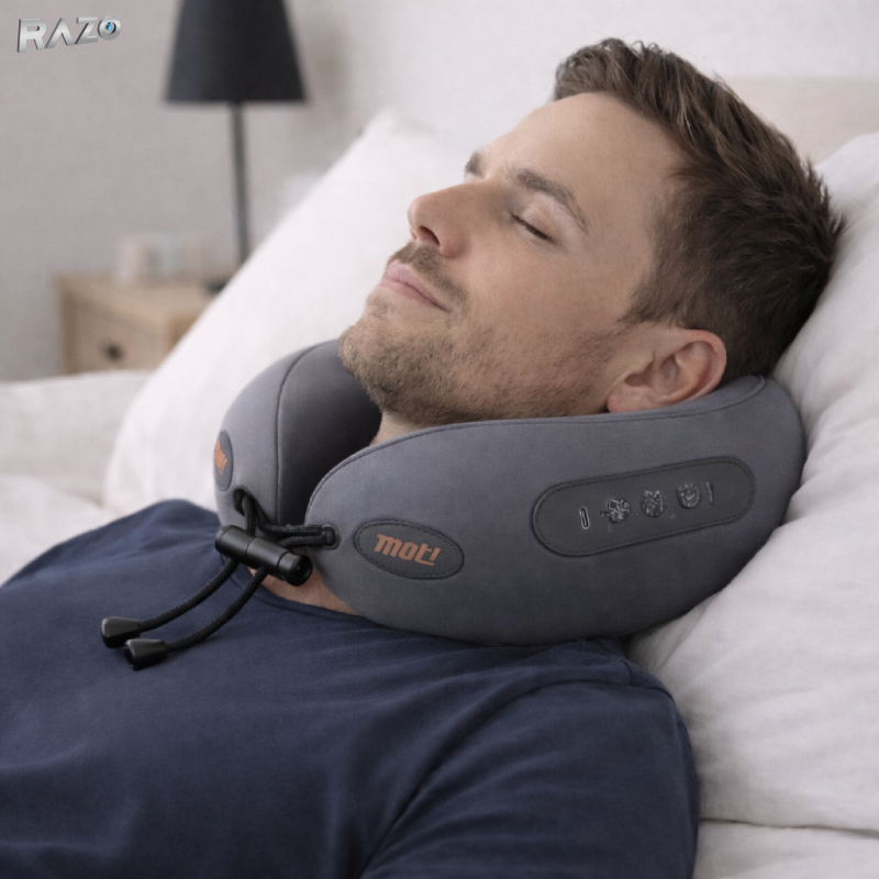 Perna masaj cervical electrica 5D RAZO, Incalzire, Wireless, pentru gat, umeri, Relaxare musculara, Gri