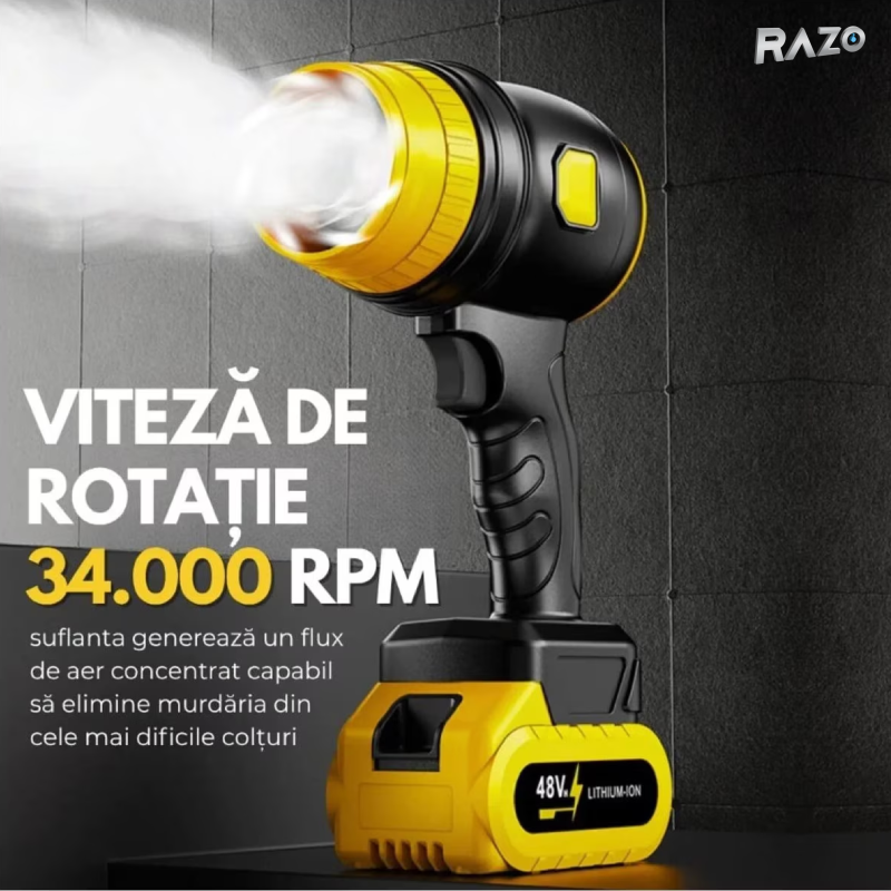 Suflanta portabila cu 2 acumulatori RAZO, Wireless, Incarcator, Geanta transport, Motor puternic, Multifunctionala