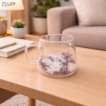 Cana sticla pereti dubli Violet 250 ml RAZO, Flori uscate naturale, Design elegant decorativ, Flori violete, albe