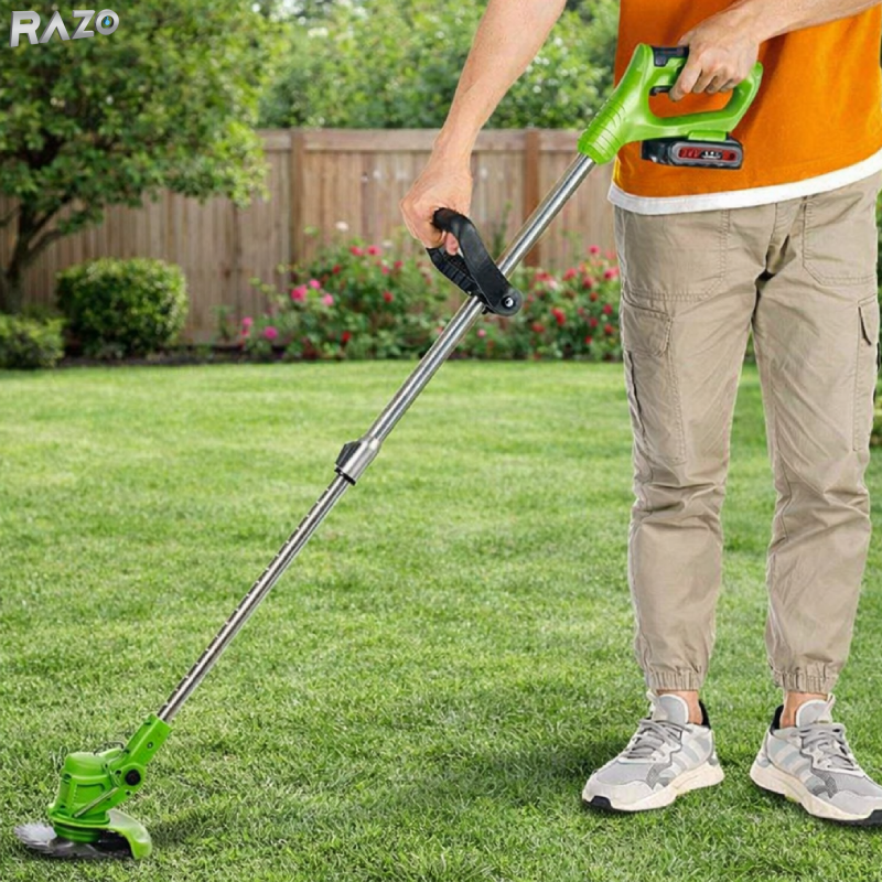 Motocoasa electrica cu 2 acumulatori RAZO, 48V, 4000 mAh, 18000 RPM, Tija telescopica, Multifunctionala, Autonomie extinsa, Wireless