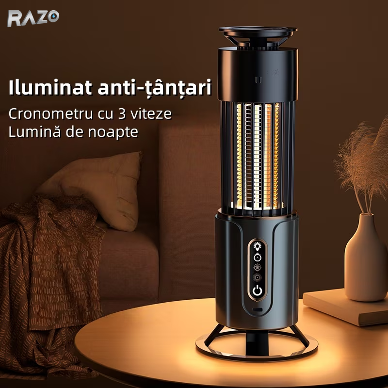 Lampa anti tantari cu iluminare RAZO, 3 temporizatoare, Reincarcabila USB, Captare insecte prin lumina UV, Fara substante chimice, Functionare silentioasa, Design compact