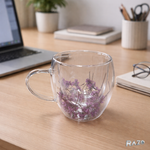 Set 4 cani sticla pereti dubli Purple 250 ml RAZO, Flori uscate naturale, Design elegant decorativ, Flori mov