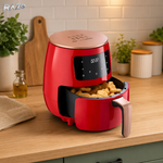 Friteuza cu aer cald RAZO, 2400W, 6L, Air fryer fara ulei, LCD touch screen, 6 programe presetate, Temperatura 50–200°C, Timer, Oprire automata, Gatire sanatoasa, Rosu