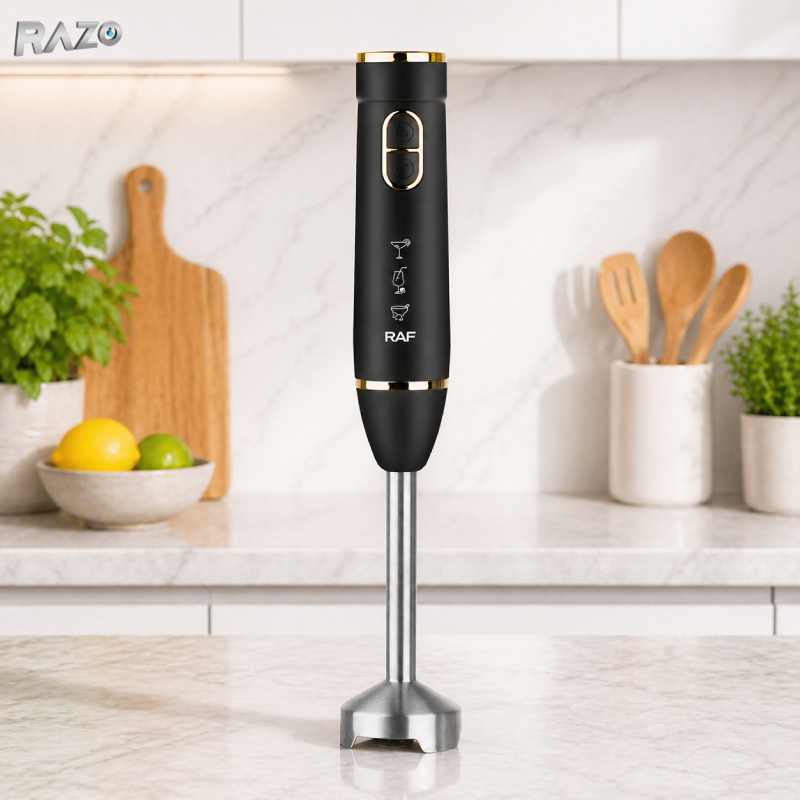 Blender de mana 800W RAZO, 2 viteze, Functie pulse, Lame inox, Multifunctional, Design ergonomic, Compact, Eficient, Negru
