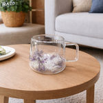 Cana sticla pereti dubli Violet 250 ml RAZO, Flori uscate naturale, Design elegant decorativ, Flori violete, albe