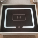 Noptiera RAZO inteligenta multifunctionala cu LED, Incarcare wireless, Bluetooth, 3 sertare, Design modern, Gri deschis