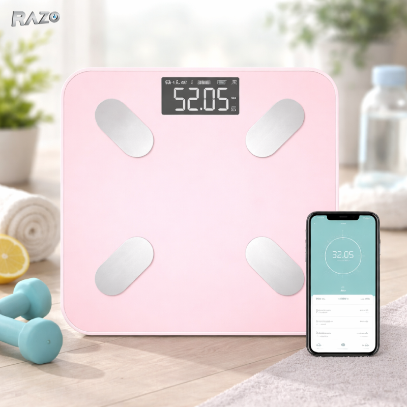 Cantar inteligent Bluetooth RAZO, Analiza corporala completa, Monitorizare sanatate, BMI, Masa musculara, 180 kg, Roz