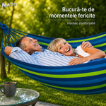 Hamac din bumbac RAZO, Confortabil, Stabil, Bumbac respirabil, Portabil, Usor de montat, Design rustic multicolor, 190x100 cm