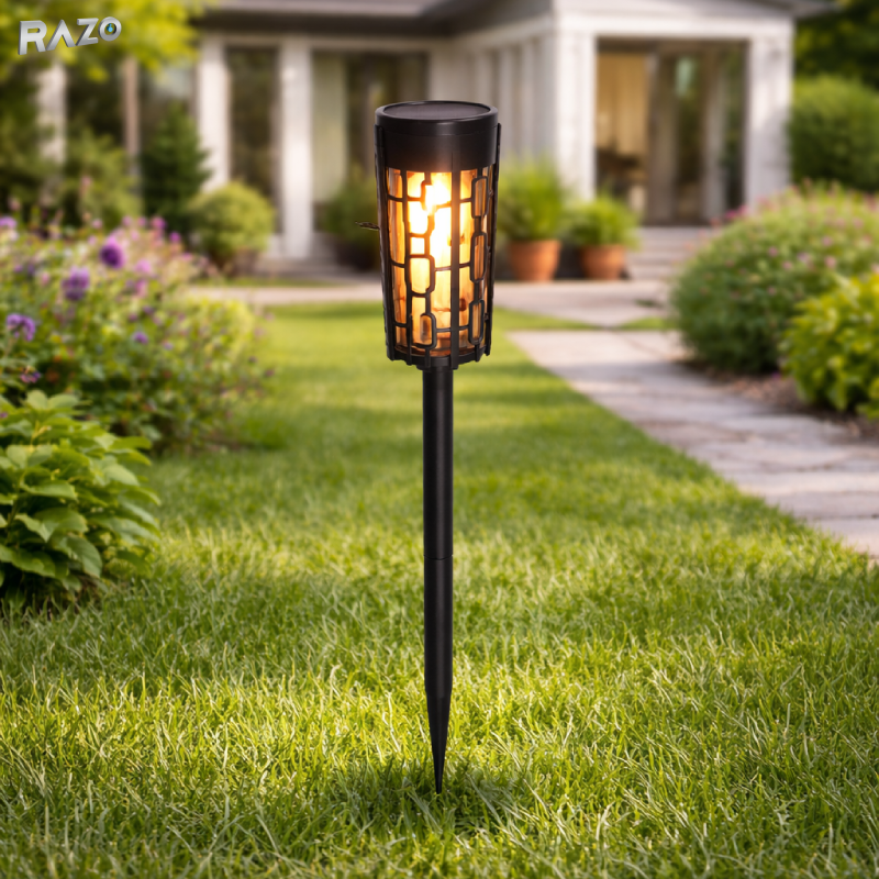 Set 4 lampi gradine RAZO XF-2907, LED, Iluminat exterior, 100% energie solara, Rezistente la intemperii, Instalare fara cabluri