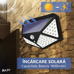 Set 4 lampi solare LED exterior RAZO, Senzor de miscare, 100 LED, IP65, Iluminare reglabila