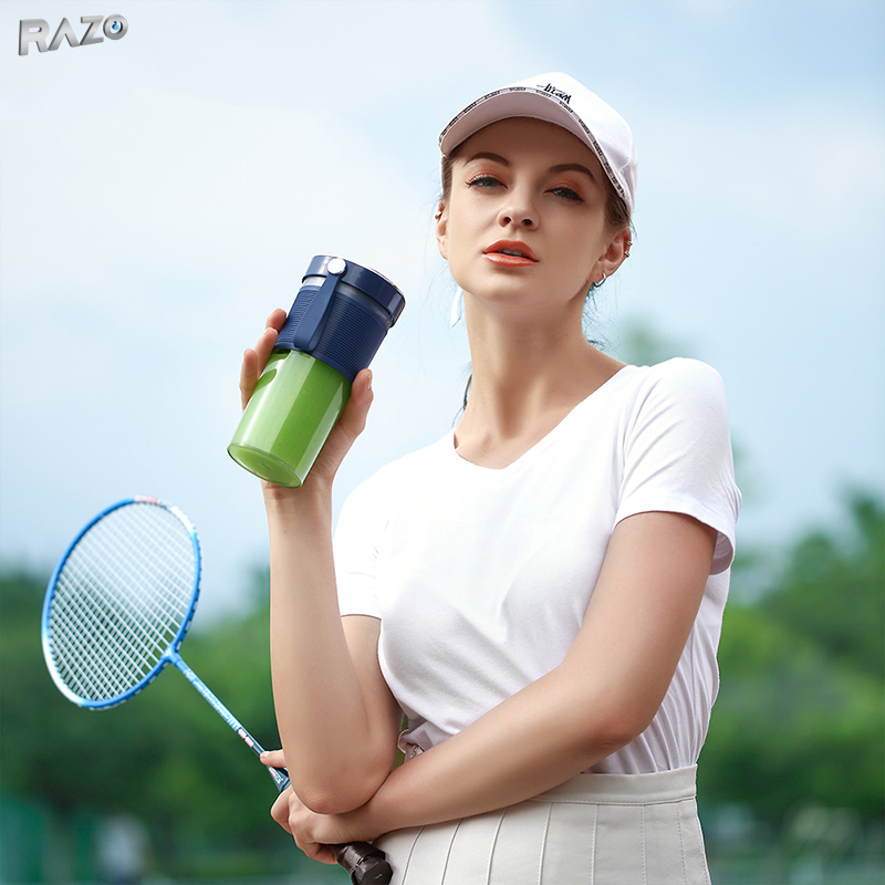 Blender portabil reincarcabil RAZO, Design compact, Usor de transportat, Utilizare rapida oriunde, 450 ml, Albastru inchis