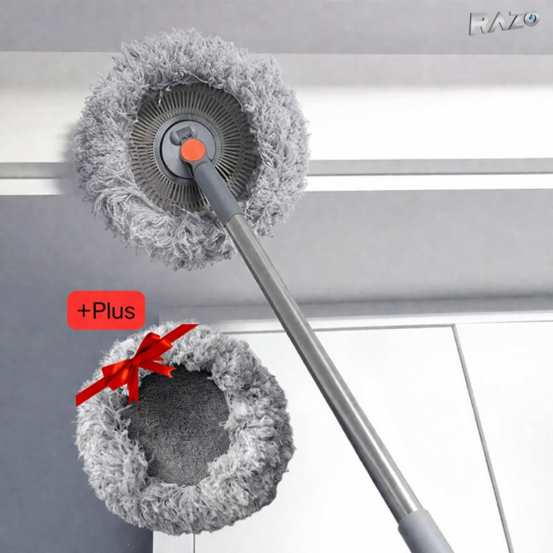 Pamatuf praf extensibil cu maner inox RAZO, 45-180 cm, Cap rotativ, 2 lavete microfibra, pentru curatare eficienta