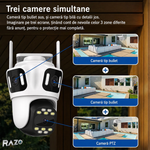 Camera supraveghere WiFi 360 RAZO, Multi lentila cu AI detectie, Night vision color, Monitorizare completa, Vizualizare live pe telefon, Detectie persoane, Tracking automat, Notificari instant, Audio bidirectional, Alarma integrata