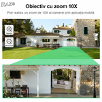 Camera supraveghere 4K Wireless IP66 RAZO, Rotire automata, Zoom 10X, Monitorizare inteligenta, 3 lentile, Detectie umana, Auto tracking, Vedere nocturna color, Audio bidirectional, Alarma