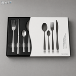 Set tacamuri 24 piese inox premium RAZO, Design elegant, pentru masa zilnica si festiva, Argintiu