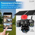 Camera supraveghere solara WiFi tripla RAZO, 3 lentile, 360 grade, Monitorizare completa fara cabluri, Panou solar, Baterie reincarcabila, Detectie miscare cu notificari, Tracking automat, Vedere nocturna IR si color, Audio bidirectional, Alarma
