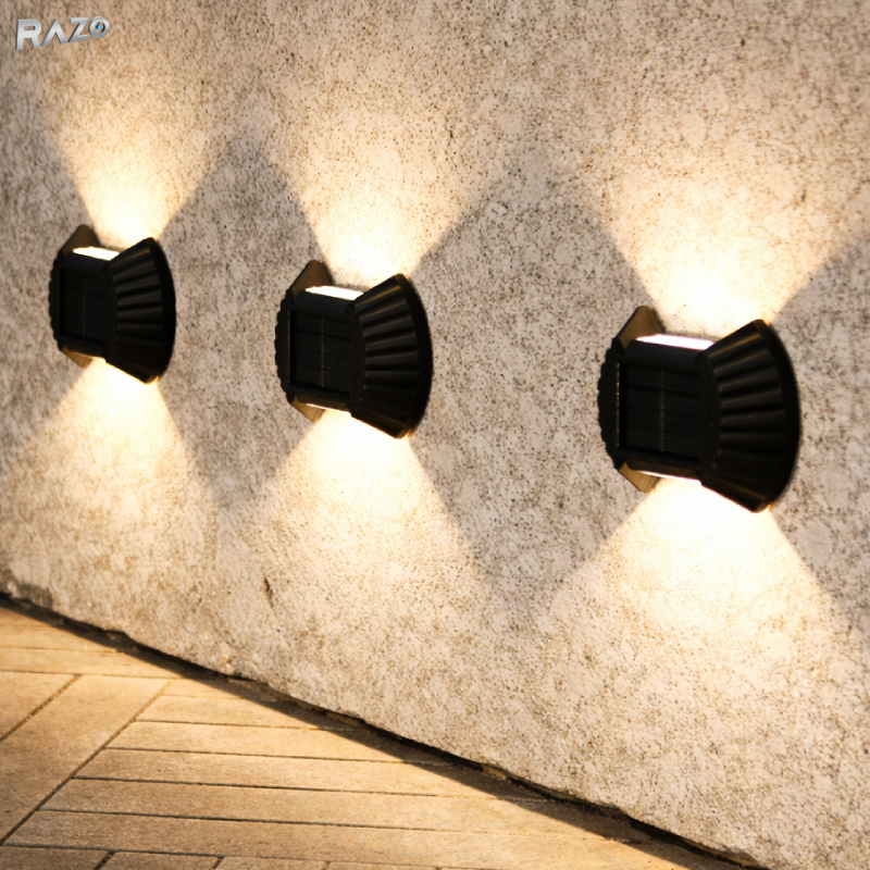 Pachet 4x Lampa solara decorativa de perete Luna Solaris RAZO, LED, Lumina alba calda, IP65