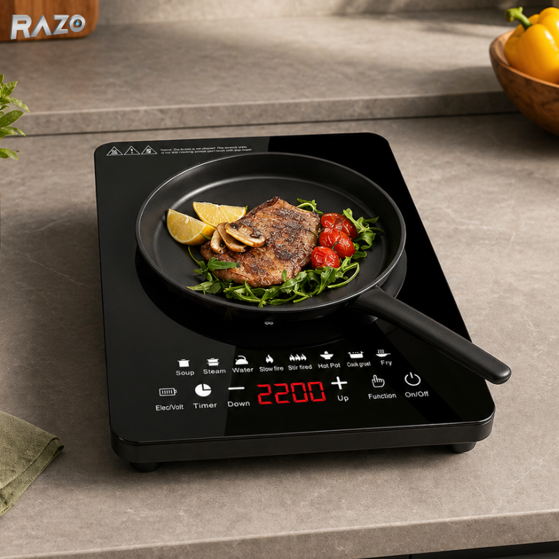 Plita electrica cu inductie 2200W RAZO, Control touch, Timer reglabil, Gatit rapid, Distributie uniforma a caldurii, Programe multipl, Protectie supraincalzire, Design compact