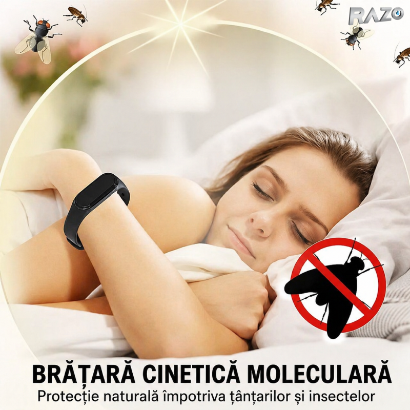 Bratara anti tantari cu ultrasunete si ceas digital RAZO, Reincarcabila USB, Rezistenta la apa, Design unisex, Reglabil pentru adulti si copii