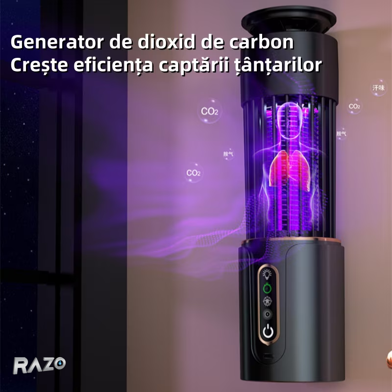 Lampa anti tantari cu iluminare RAZO, 3 temporizatoare, Reincarcabila USB, Captare insecte prin lumina UV, Fara substante chimice, Functionare silentioasa, Design compact