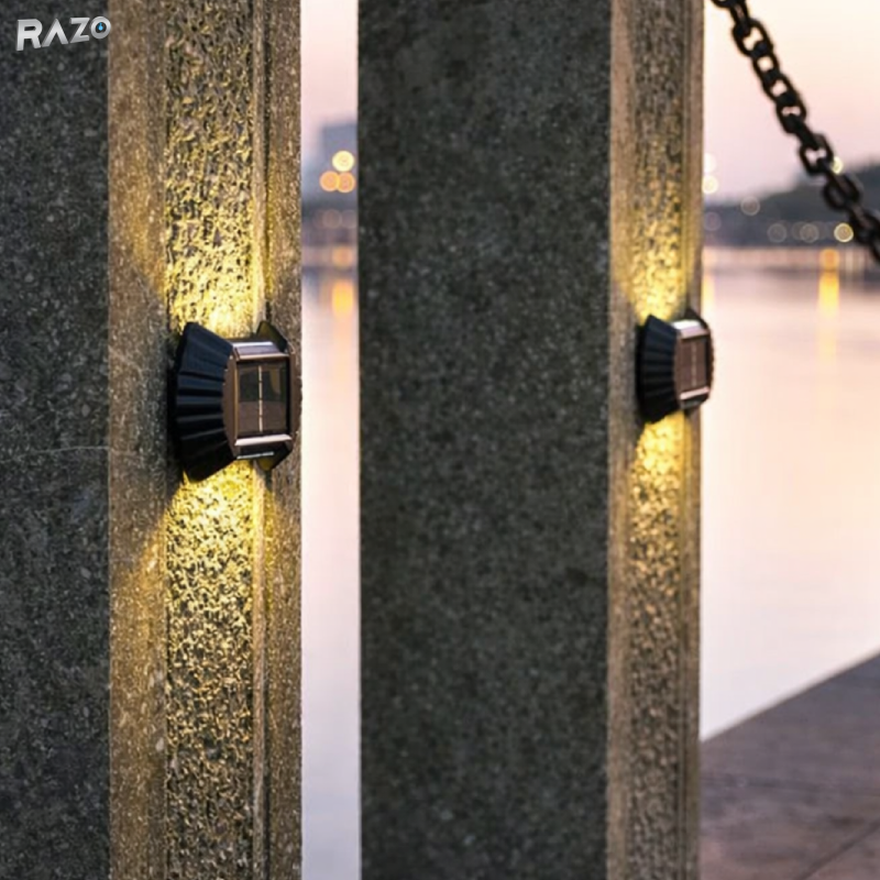 Pachet 4x Lampa solara decorativa de perete Luna Solaris RAZO, LED, Lumina alba calda, IP65
