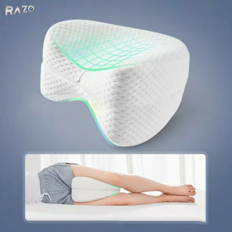 Set 2 perne ortopedice RAZO pentru picioare din spuma cu memorie, Ergonomice pentru genunchi, Aliniere coloana, Husa lavabila, 25x25x5 cm