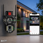Camera supraveghere 4K Wireless IP66 RAZO, Rotire automata, Zoom 10X, Monitorizare inteligenta, 3 lentile, Detectie umana, Auto tracking, Vedere nocturna color, Audio bidirectional, Alarma