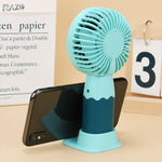 Ventilator mini portabil in 2 culori RAZO, Suport telefon, Reincarcabil, Racire rapida, Design modern, Silentios, Turcoaz-Albastru