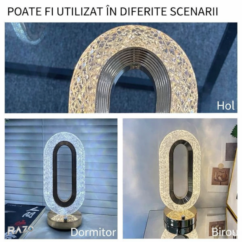 Lampa LED decorativa Crystal RAZO, Control tactil, Reincarcabila USB, Design cristal