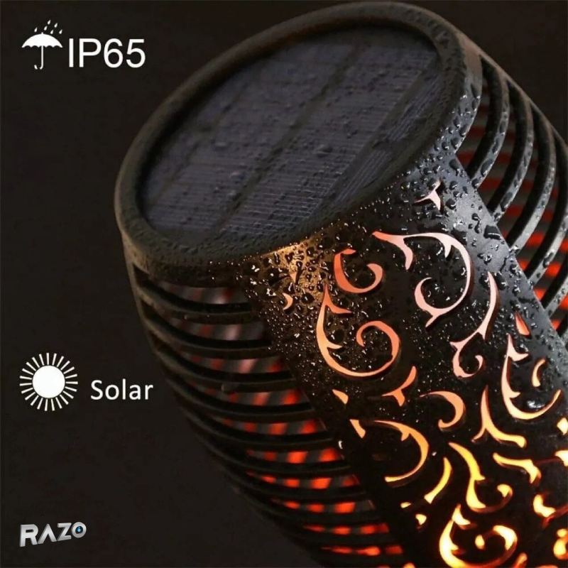 Set 4 lampi solare LED tip flacara RAZO, Iluminat decorativ exterior, Senzor lumina, IP65, Energie solara, 51,5x10x10 cm
