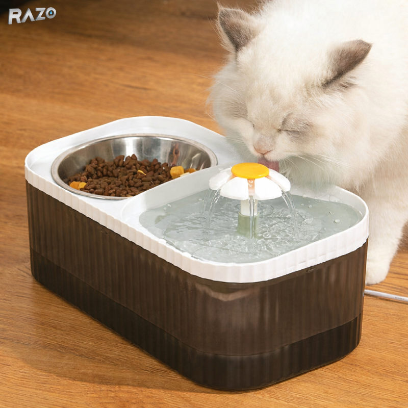 Dispenser automat apa animale 3L RAZO, Filtrare, Alimentare USB, Silentios, pentru pisici, caini, 11x31x17 cm, Alb