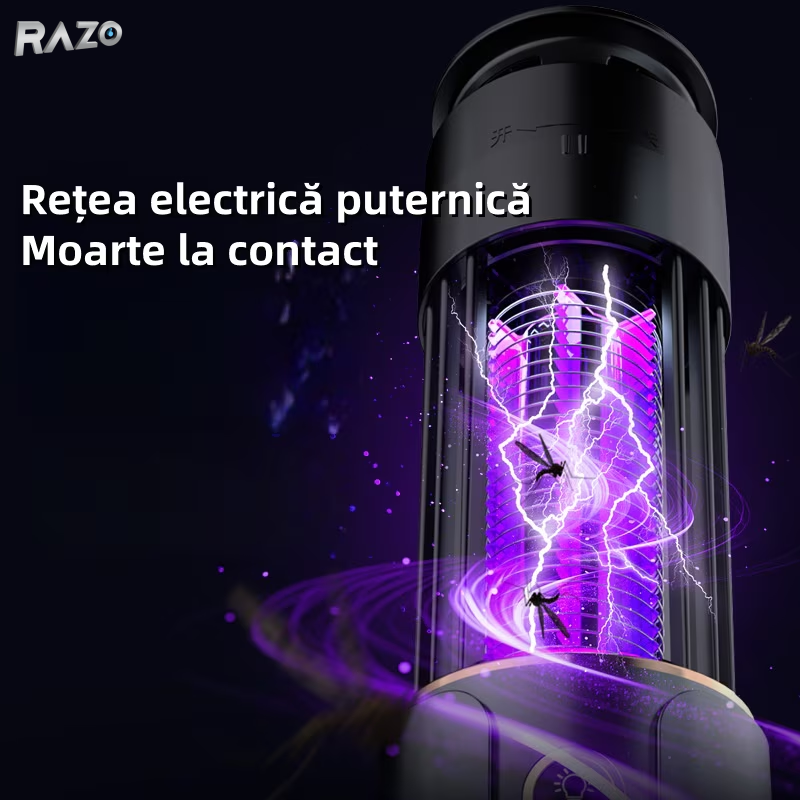 Lampa anti tantari cu iluminare RAZO, 3 temporizatoare, Reincarcabila USB, Captare insecte prin lumina UV, Fara substante chimice, Functionare silentioasa, Design compact