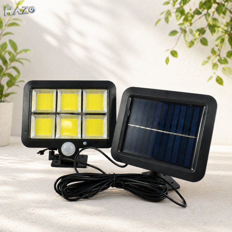 Lampa solara 260LM cu senzor de miscare RAZO, Telecomanda, Rezistenta la apa, Iluminare automata, Incarcare solara, LED, Activare inteligenta pe timp de noapte, Design durabil
