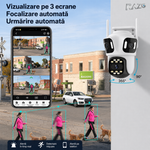 Camera supraveghere WiFi 360 RAZO, Multi lentila cu AI detectie, Night vision color, Monitorizare completa, Vizualizare live pe telefon, Detectie persoane, Tracking automat, Notificari instant, Audio bidirectional, Alarma integrata