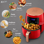 Friteuza cu aer cald RAZO, 2400W, 6L, Air fryer fara ulei, LCD touch screen, 6 programe presetate, Temperatura 50–200°C, Timer, Oprire automata, Gatire sanatoasa, Rosu