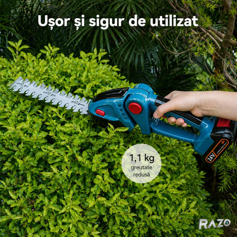 Foarfeca electrica 2 in 1 pentru gradina RAZO, Acumulator 48V, Taiere precisa cu lame interschimbabile, 2 Acumulatori, Design ergonomic, Portabila fara fir