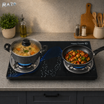 Plita portabila pe gaz cu 2 arzatoare RAZO, Aprindere electrica, Control individual flacara, Consum redus gaz, Design compact, Eficienta, 70,5x38,5x9,3 cm