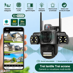 Camera supraveghere AI tripla 360 RAZO, 3 lentile, WIFI, Monitorizare completa, Vizualizare live pe telefon, Detectie miscare cu tracking automat, Vedere nocturna LED, Audio bidirectional, Alarma integrata
