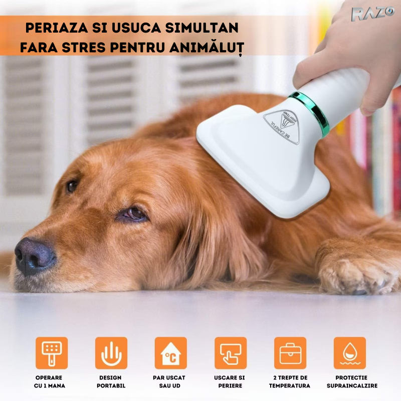 Perie pentru animale cu uscator integrat RAZO, 2 viteze, Pentru caini, pisici, iepuri