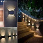 Set 2 lampi solare LED de perete cu iluminare dubla RAZO, Senzor zi-noapte, Iluminare sus-jos, Efect decorativ modern, Alimentare solara fara cabluri, Pornire automata, Design compact, Rezistent la apa