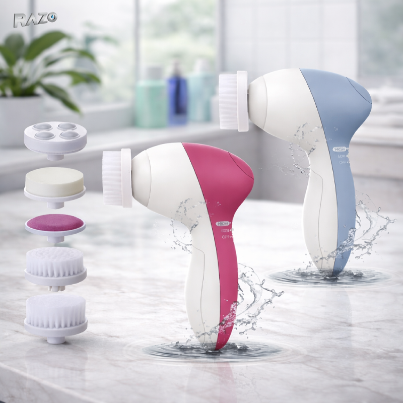 Perie electrica RAZO pentru curatarea tenului BeautyMax, Multifunctionala, 5 capete interschimbabile, 2 viteze, Curatare faciala