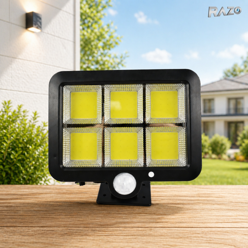 Lampa solara 260LM cu senzor de miscare RAZO, Telecomanda, Rezistenta la apa, Iluminare automata, Incarcare solara, LED, Activare inteligenta pe timp de noapte, Design durabil