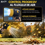 Suflanta portabila cu 2 acumulatori RAZO, Wireless, Incarcator, Geanta transport, Motor puternic, Multifunctionala