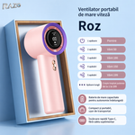 Ventilator mini turbo portabil RAZO, Reincarcabil, Compact, Afisaj digital, Flux de aer puternic, Racire rapida, Design modern, Silentios, Roz