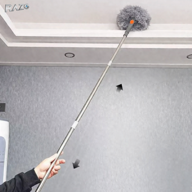 Pamatuf praf extensibil cu maner inox RAZO, 45-180 cm, Cap rotativ, 2 lavete microfibra, pentru curatare eficienta